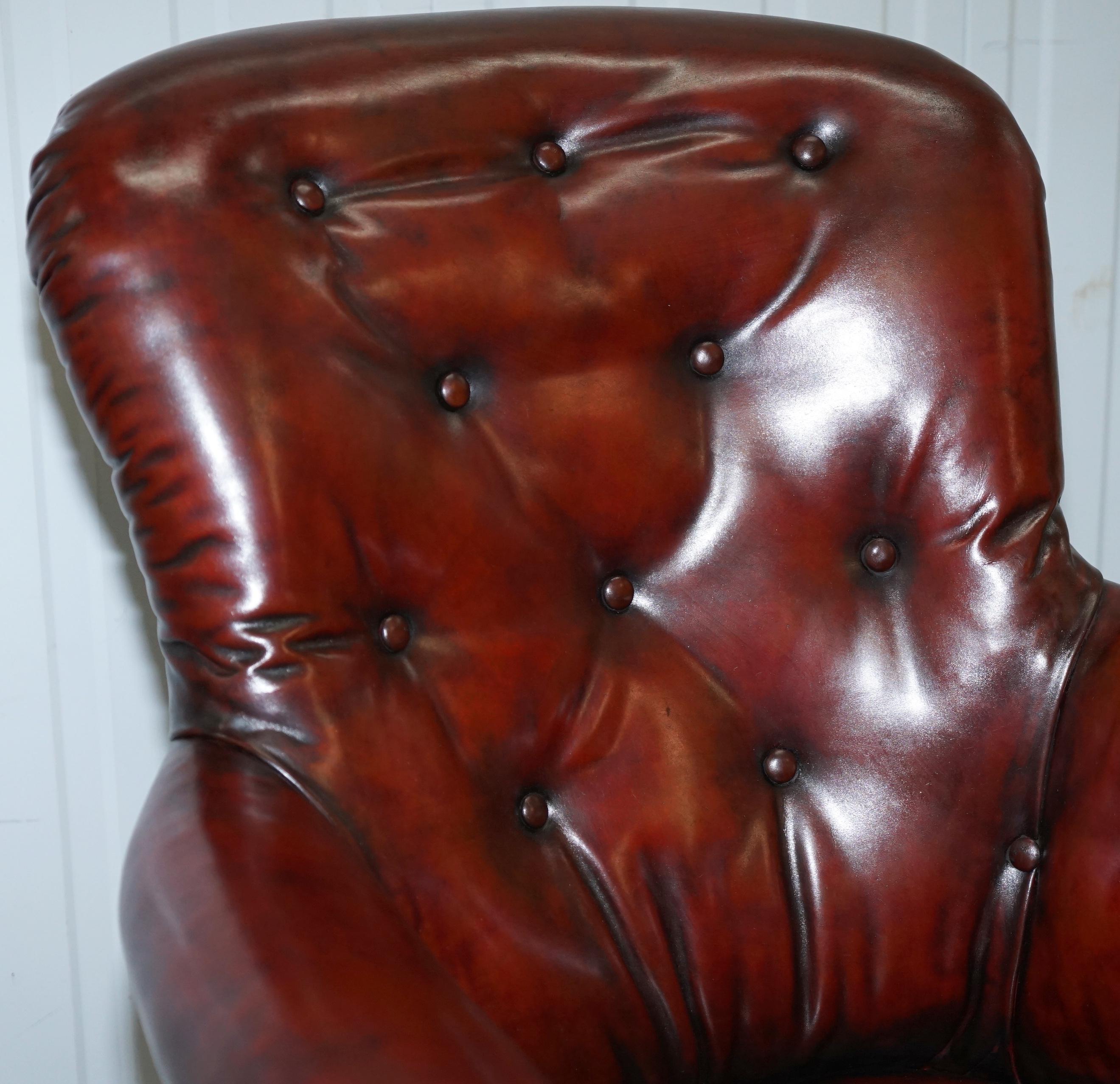 English Regency Chesterfield Bordeaux Leather Porters Armchair in the Manner of Gillows For Sale