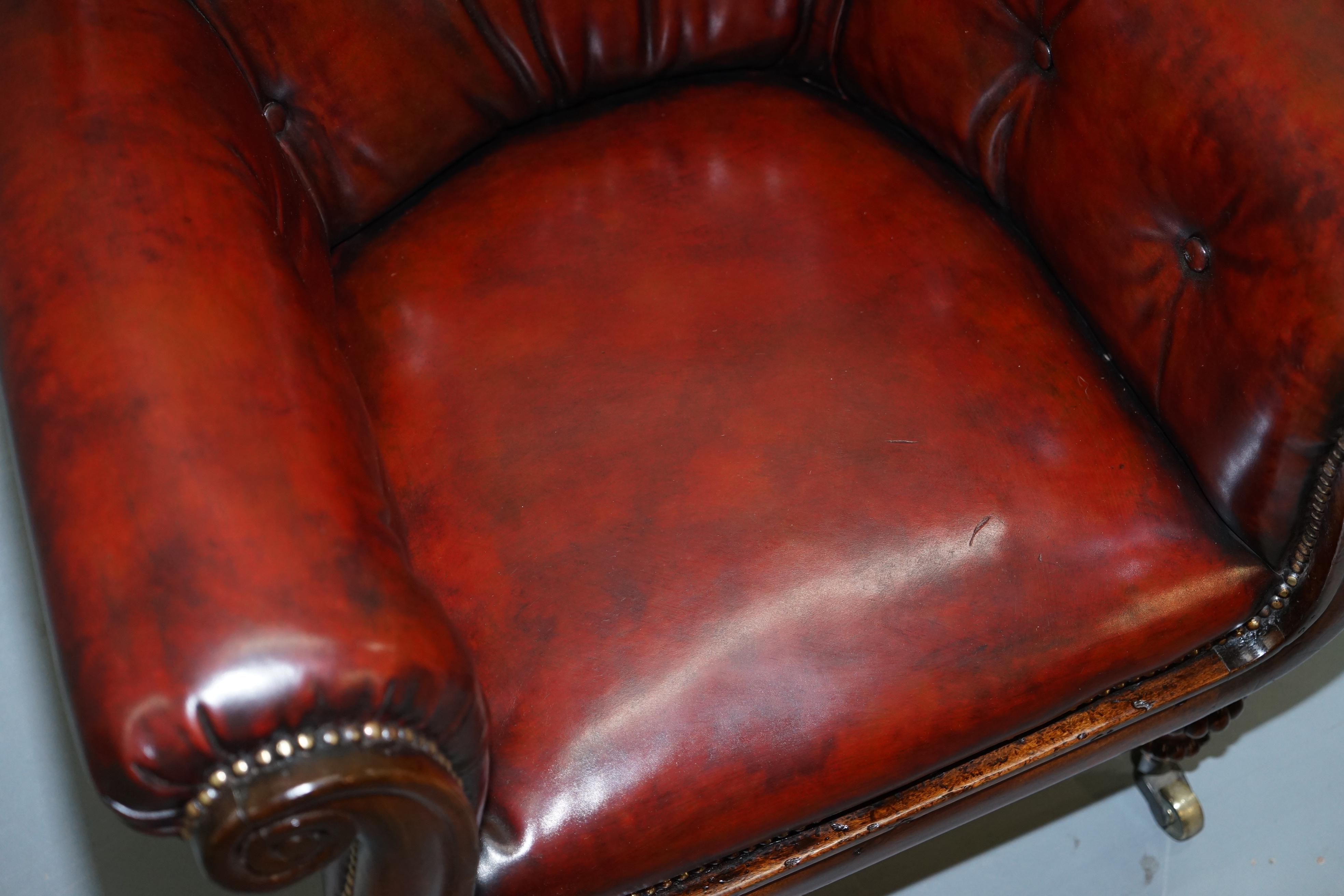 19th Century Regency Chesterfield Bordeaux Leather Porters Armchair in the Manner of Gillows For Sale