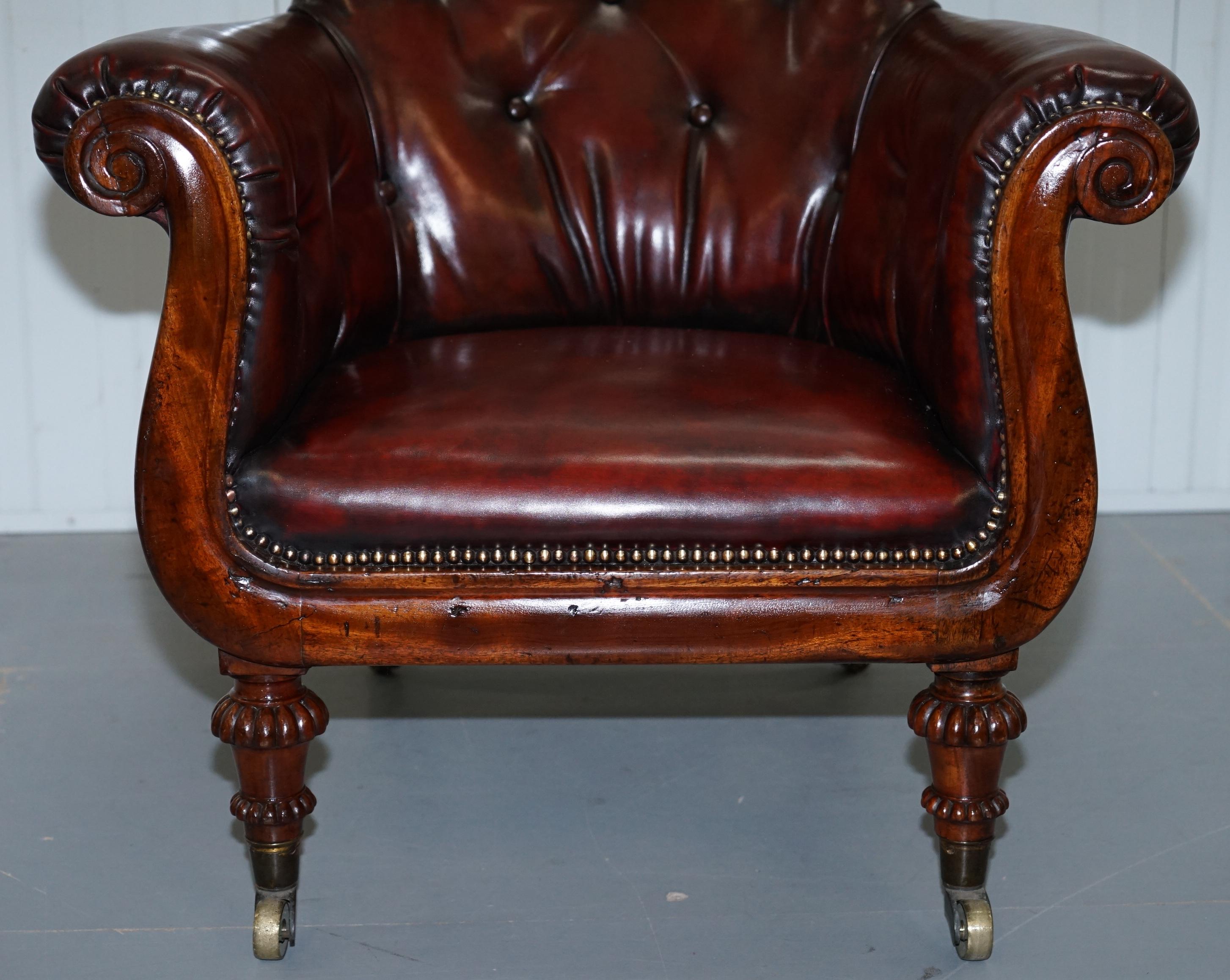 Regency Chesterfield Bordeaux Leather Porters Armchair in the Manner of Gillows For Sale 2