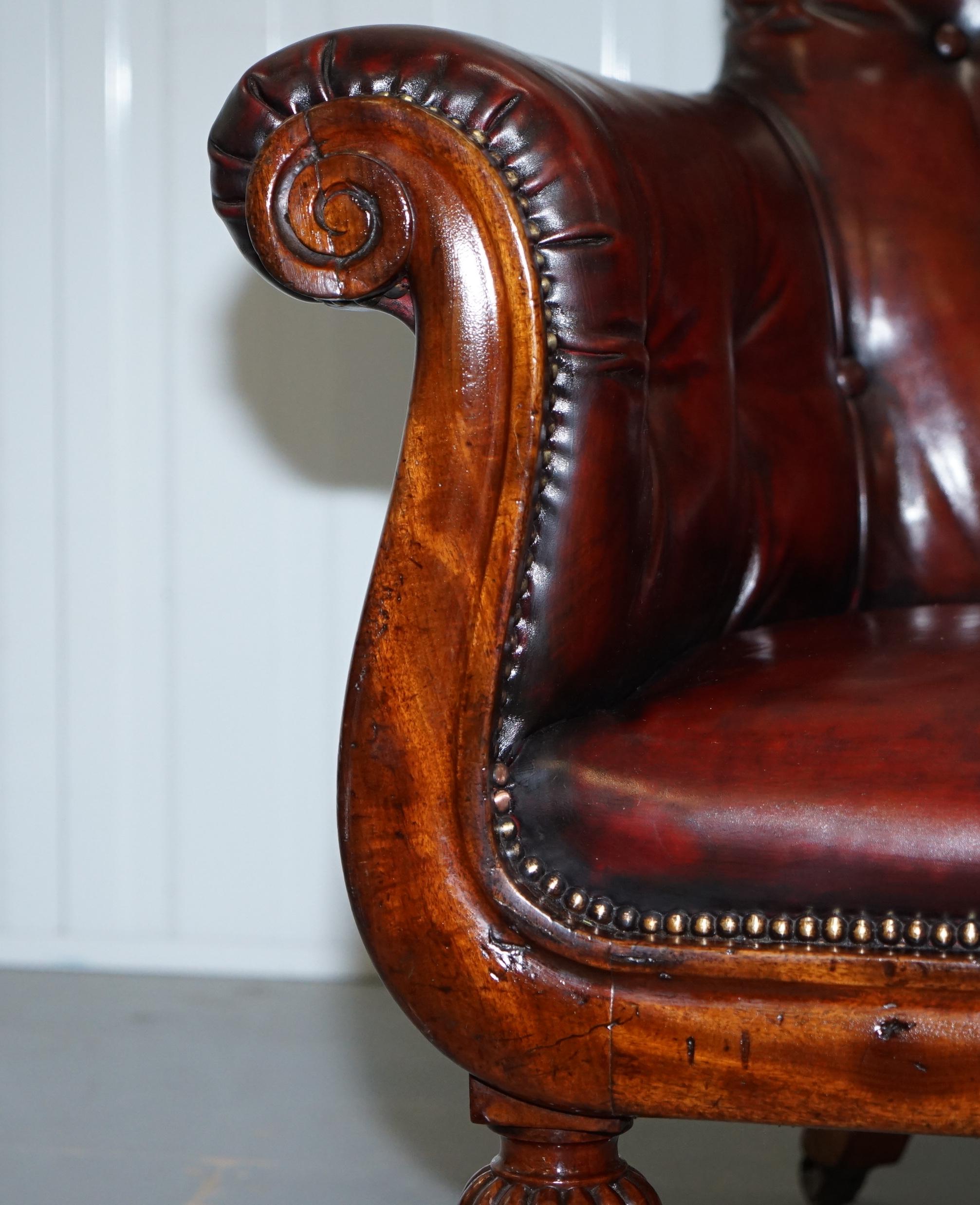 Regency Chesterfield Bordeaux Leather Porters Armchair in the Manner of Gillows For Sale 3