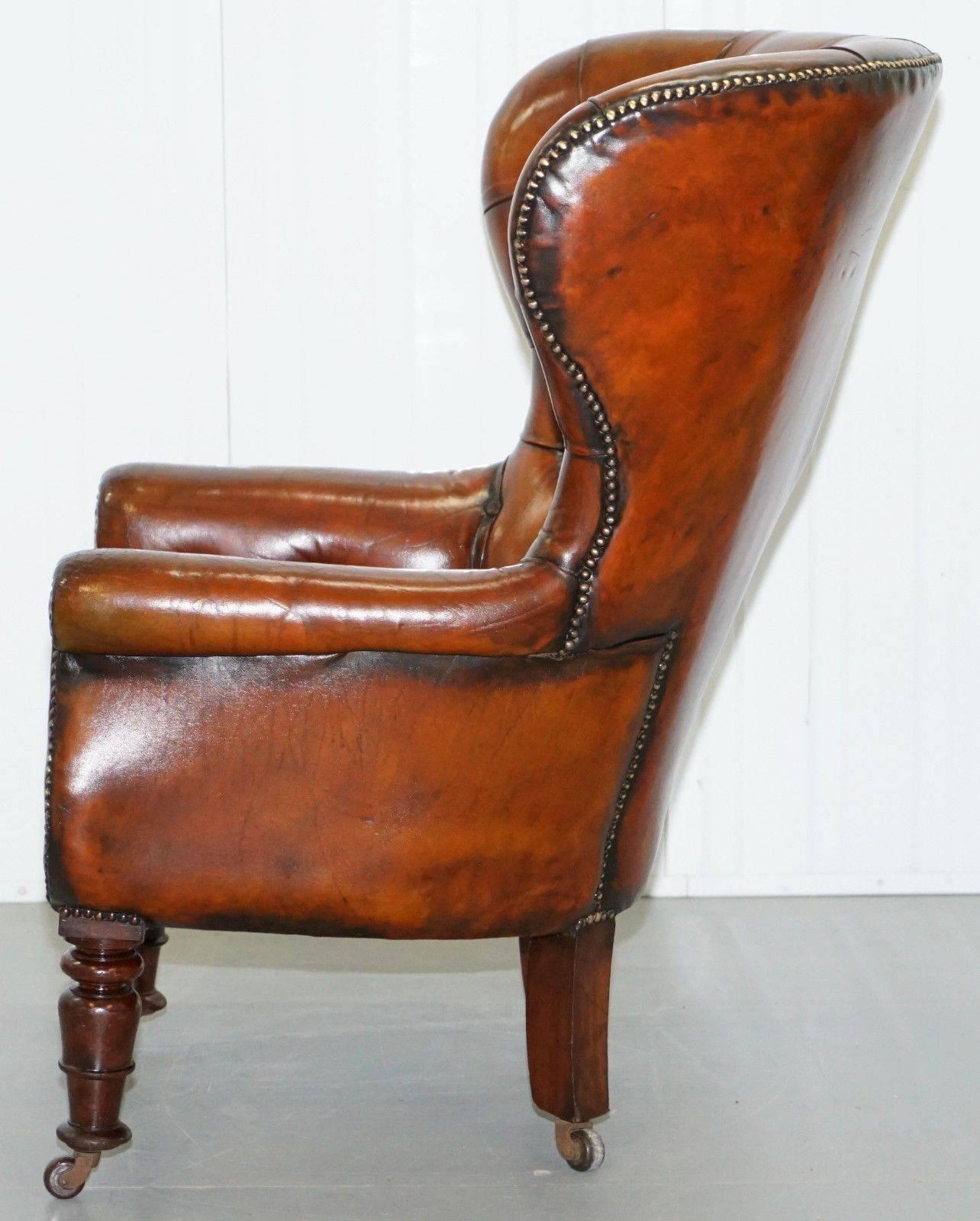 Regency Chesterfield Brown Leather Porters Armchair in the Manor of Gillows For Sale 5