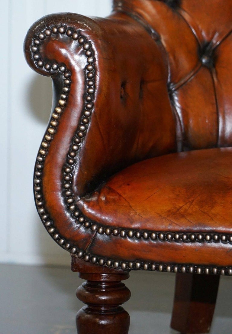 Hand-Crafted Regency Chesterfield Brown Leather Porters Armchair in the Manor of Gillows For Sale