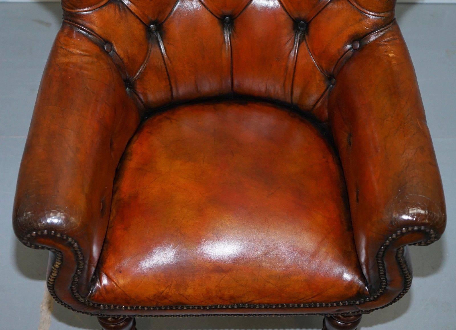 Early 19th Century Regency Chesterfield Brown Leather Porters Armchair in the Manor of Gillows For Sale
