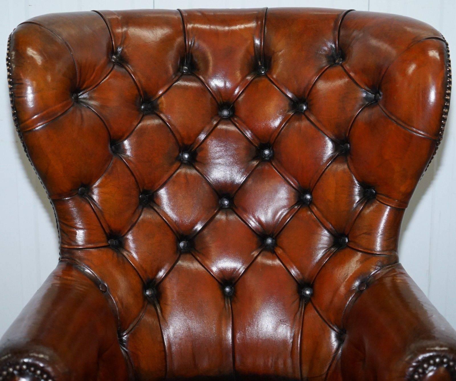 Regency Chesterfield Brown Leather Porters Armchair in the Manor of Gillows For Sale 2