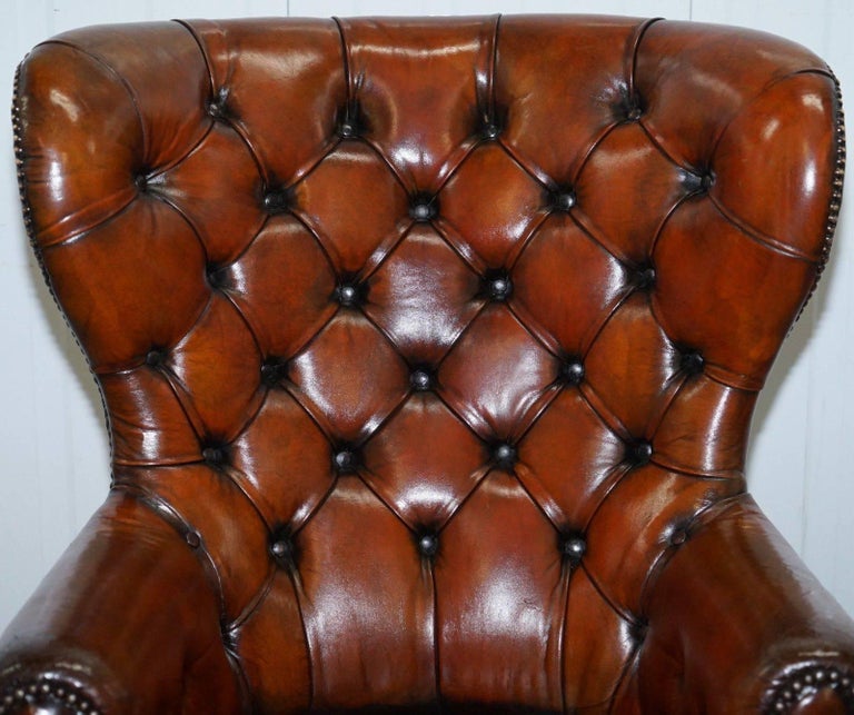Regency Chesterfield Brown Leather Porters Armchair in the Manor of Gillows For Sale 3