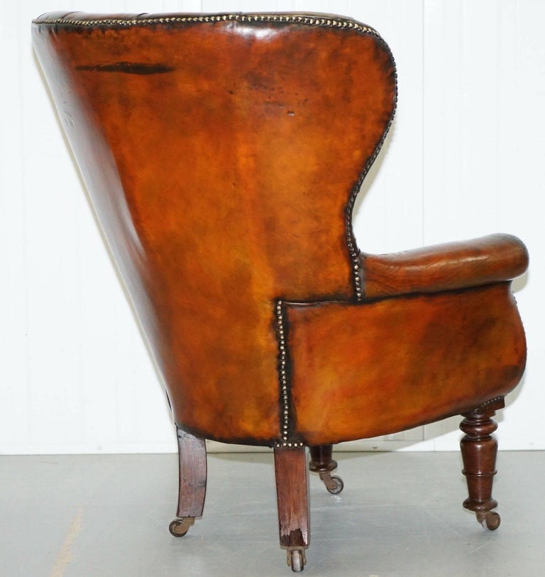 Regency Chesterfield Brown Leather Porters Armchair in the Manor of Gillows For Sale 4