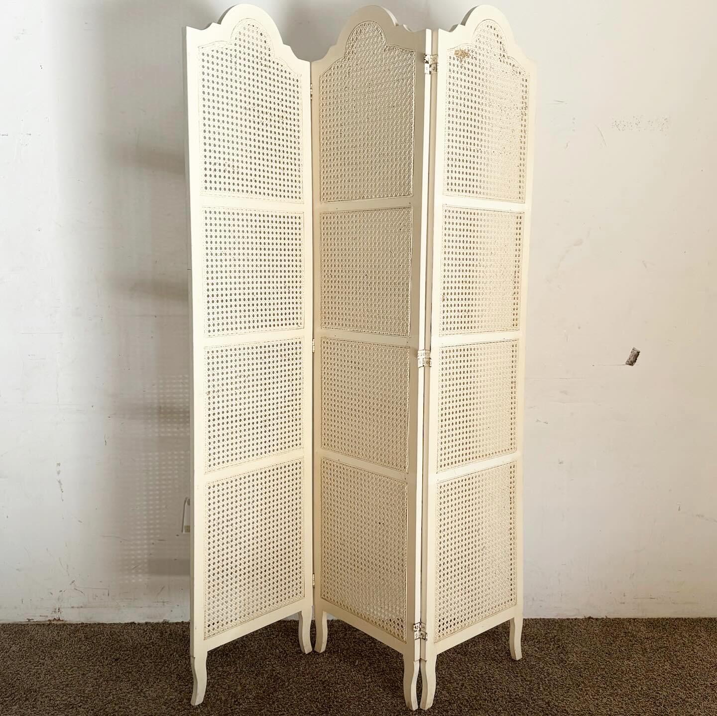 American Regency Chic Off White Cane Room Divider/Screen460 For Sale
