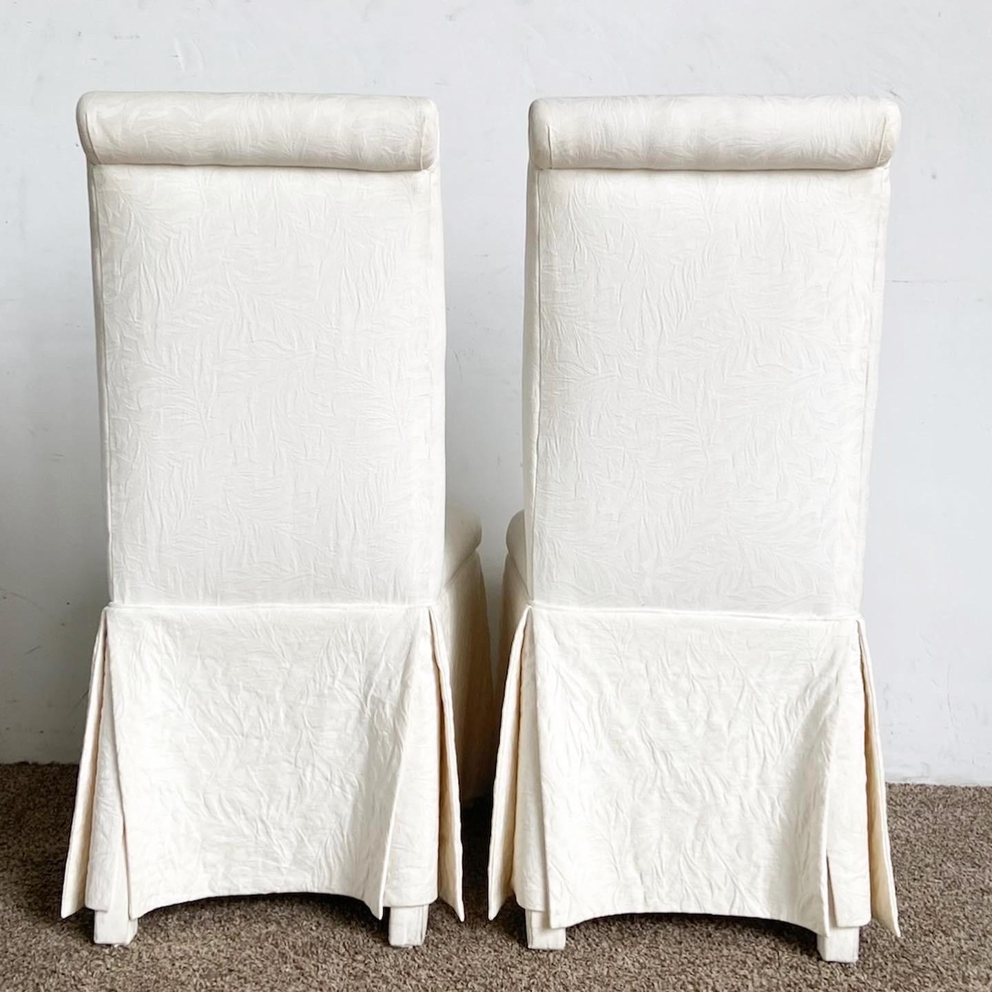 Regency Chic White Skirted Dining Chairs - Set of 6 In Good Condition For Sale In Delray Beach, FL