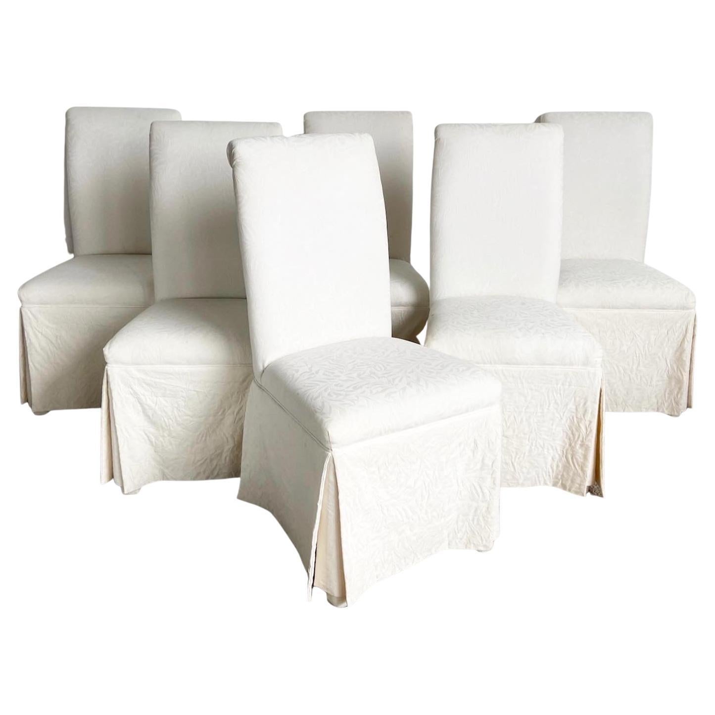 Regency Chic White Skirted Dining Chairs - Set of 6 For Sale