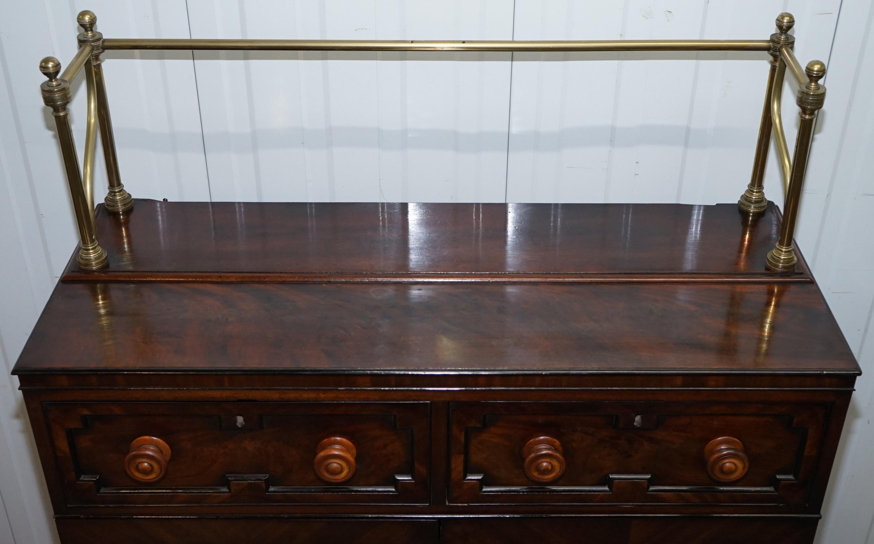 English Regency Chiffonier with Large Brass Gallery & Flamed Hardwood Sideboard Gillows