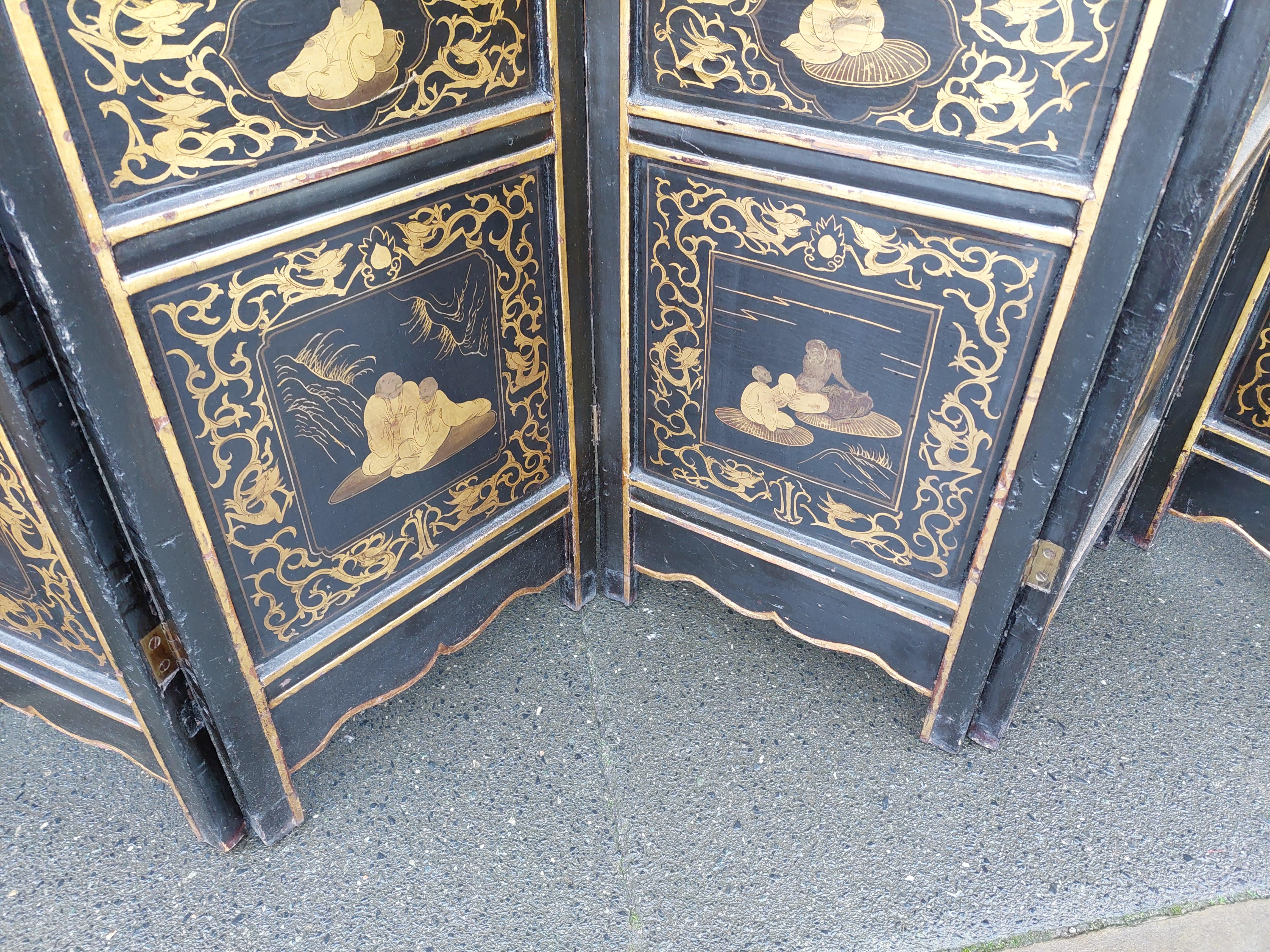 Regency Chinese Imported Lacquered 8 Fold Dressing Screen For Sale 4
