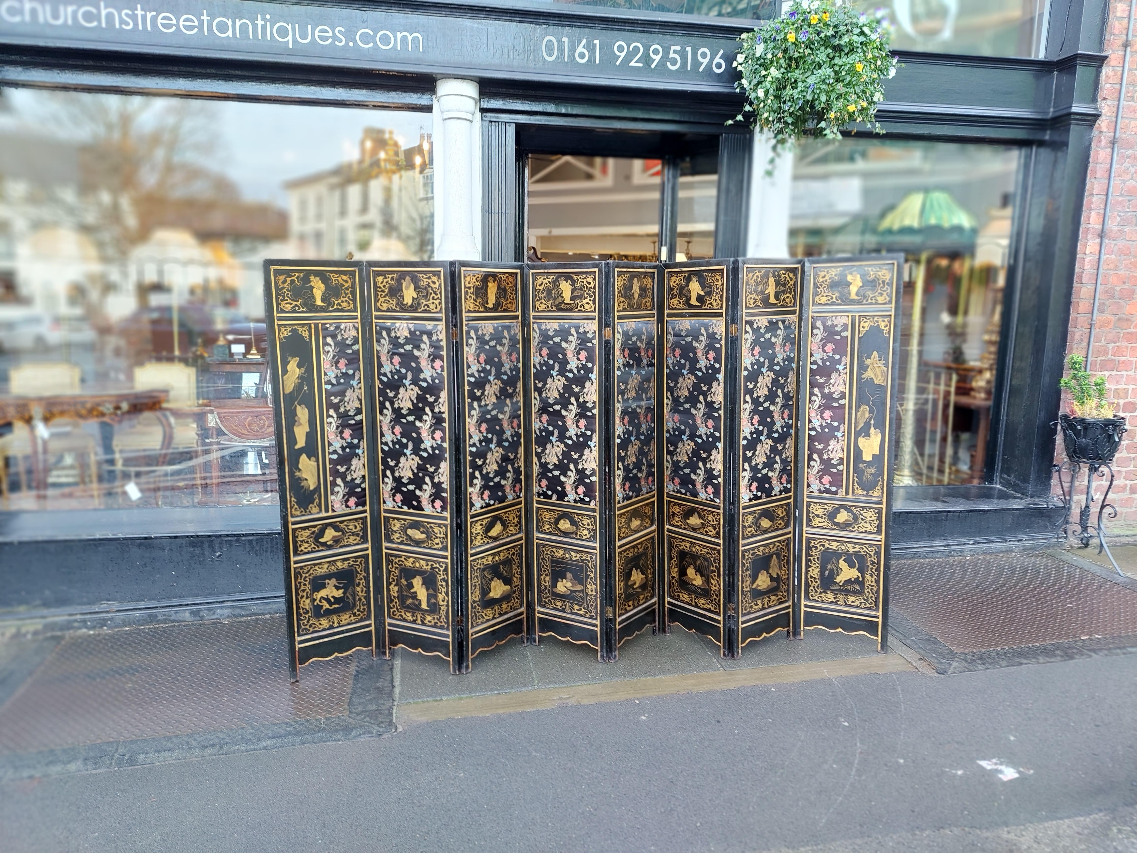 Regency Chinese Imported Lacquered 8 Fold Dressing Screen For Sale 3