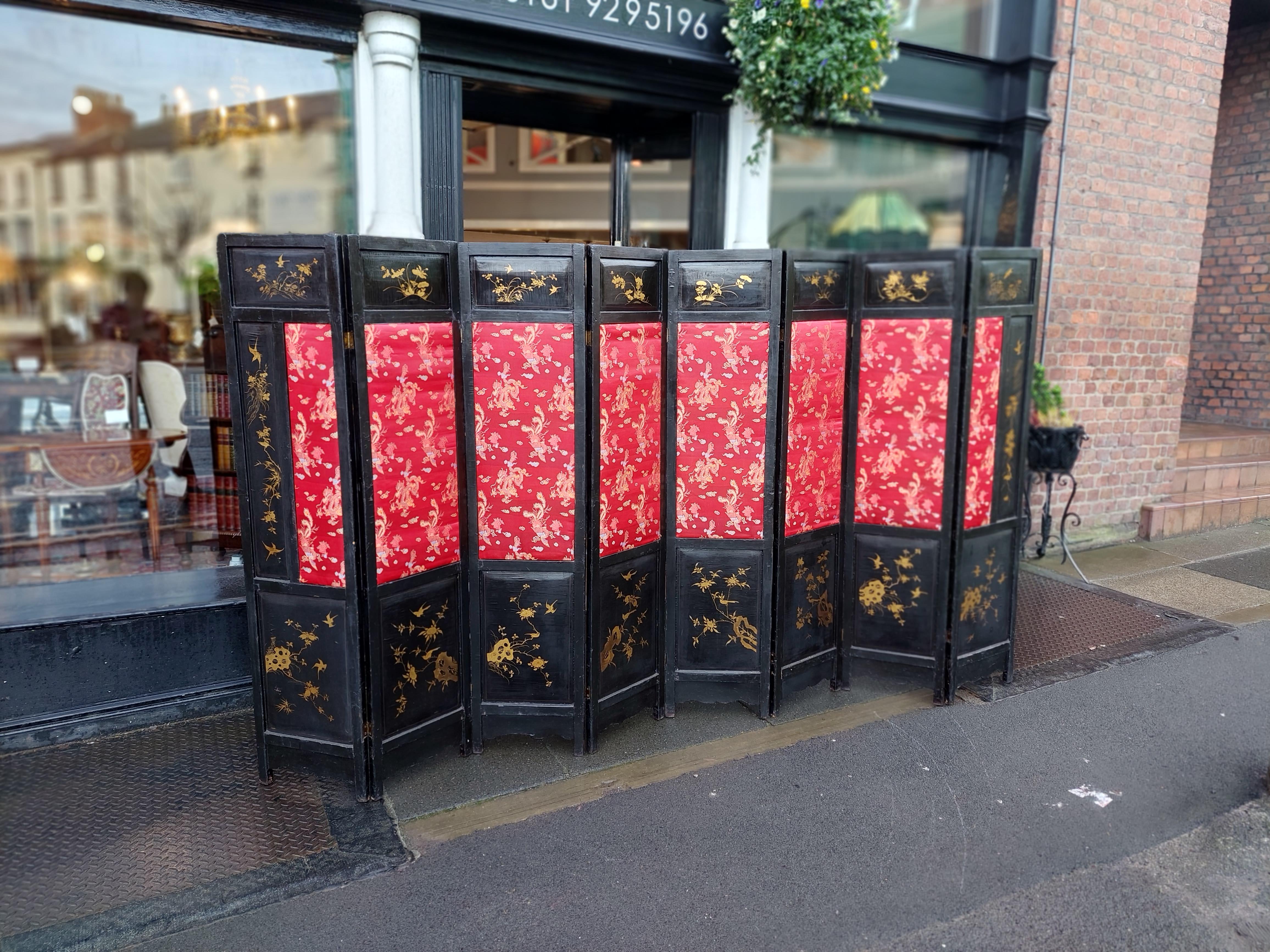 English Regency Chinese Imported Lacquered 8 Fold Dressing Screen For Sale