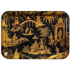 Regency Chinoiserie Black and Gold Toleware Tray