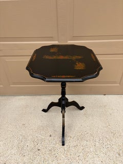 Regency Chinoiserie Black Painted Walnut Side Table with Hand-Painted Scenes