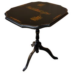 Regency Chinoiserie Black Painted Walnut Side Table with Hand-Painted Scenes