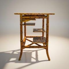 Regency Chinoiserie Burnt Bamboo Black Lacquer Plant Stand Side Table