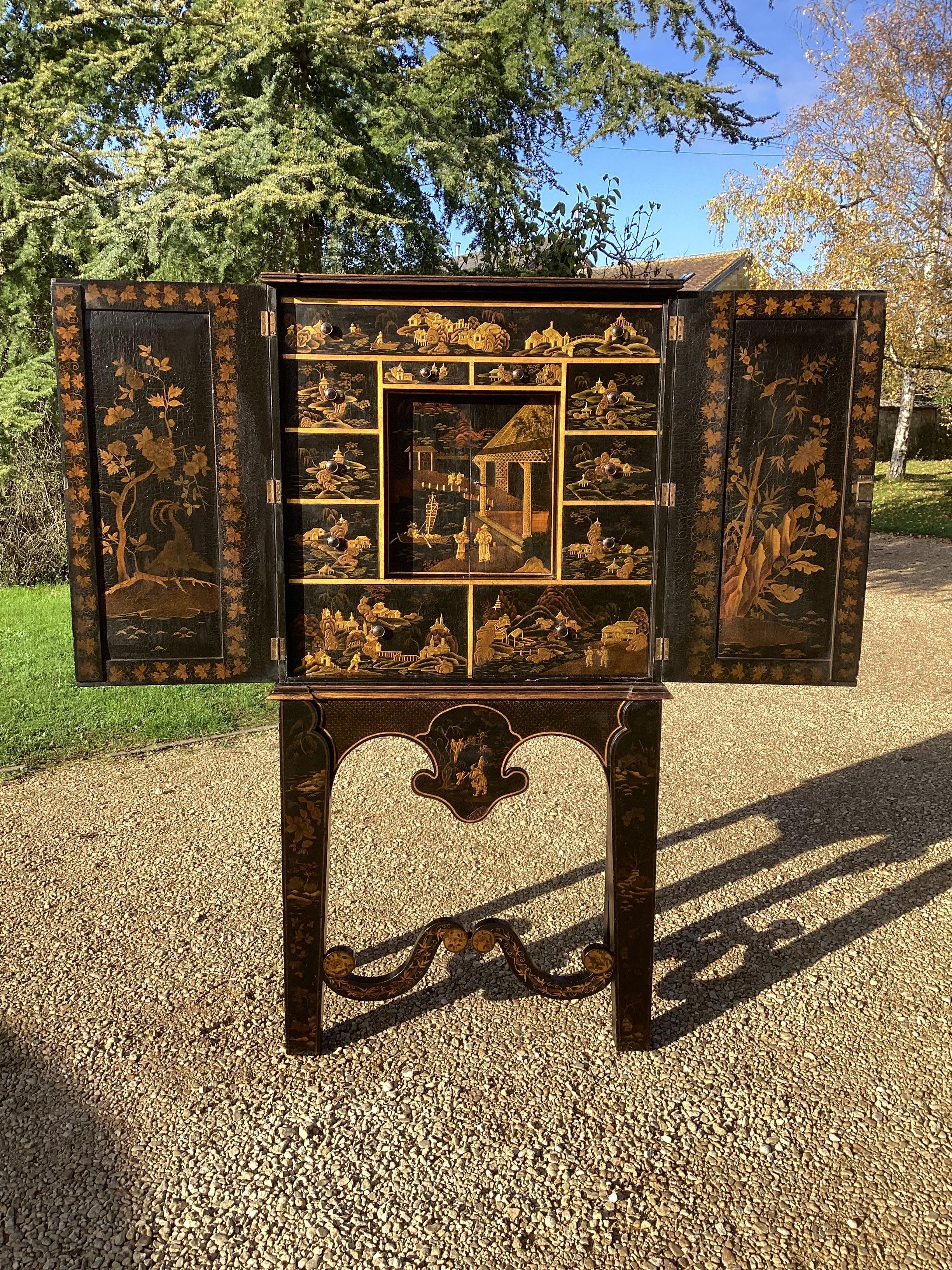 Lacquered Regency Chinoiserie Cabinet on Stand For Sale