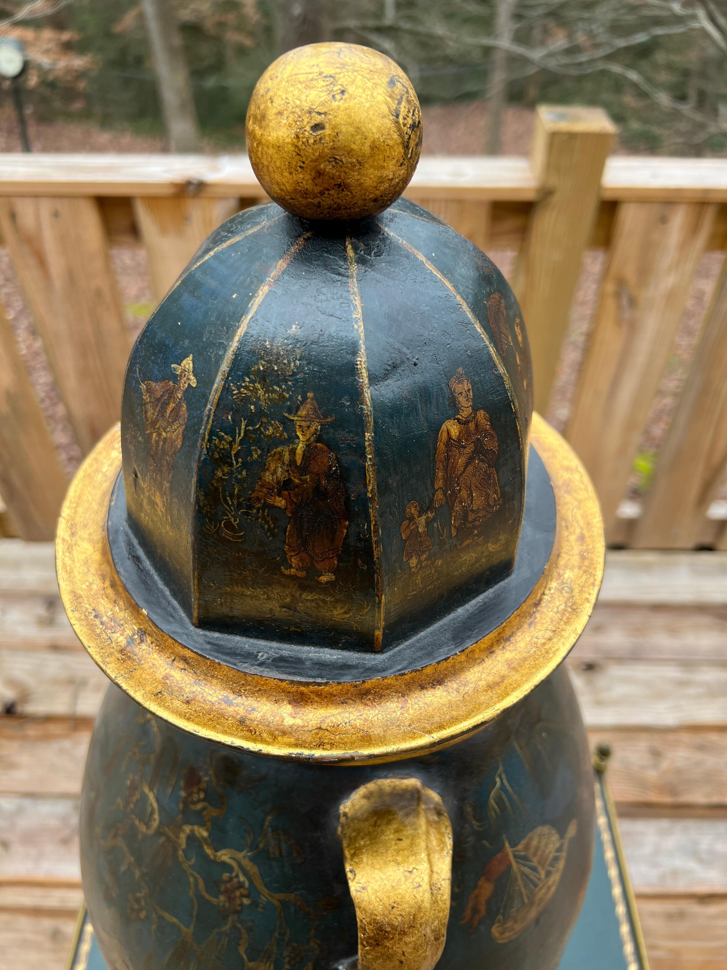 Regency Chinoiserie Decorated Gilt Wood & Tole Handled Urn or Centerpiece C 1820 For Sale 6