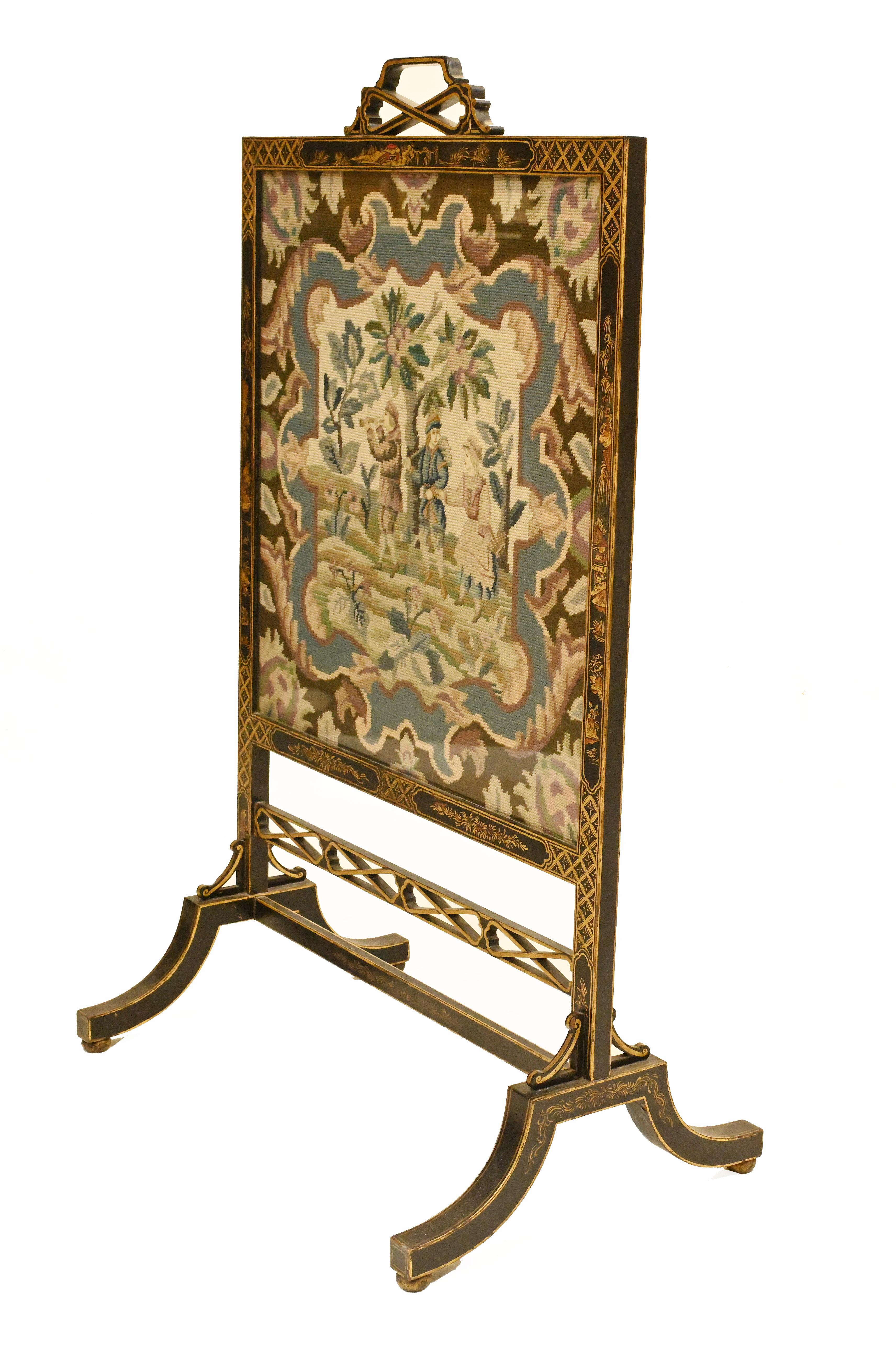 Regency Chinoiserie Lacquer Screen Tapestry Guard, 1840 For Sale 5