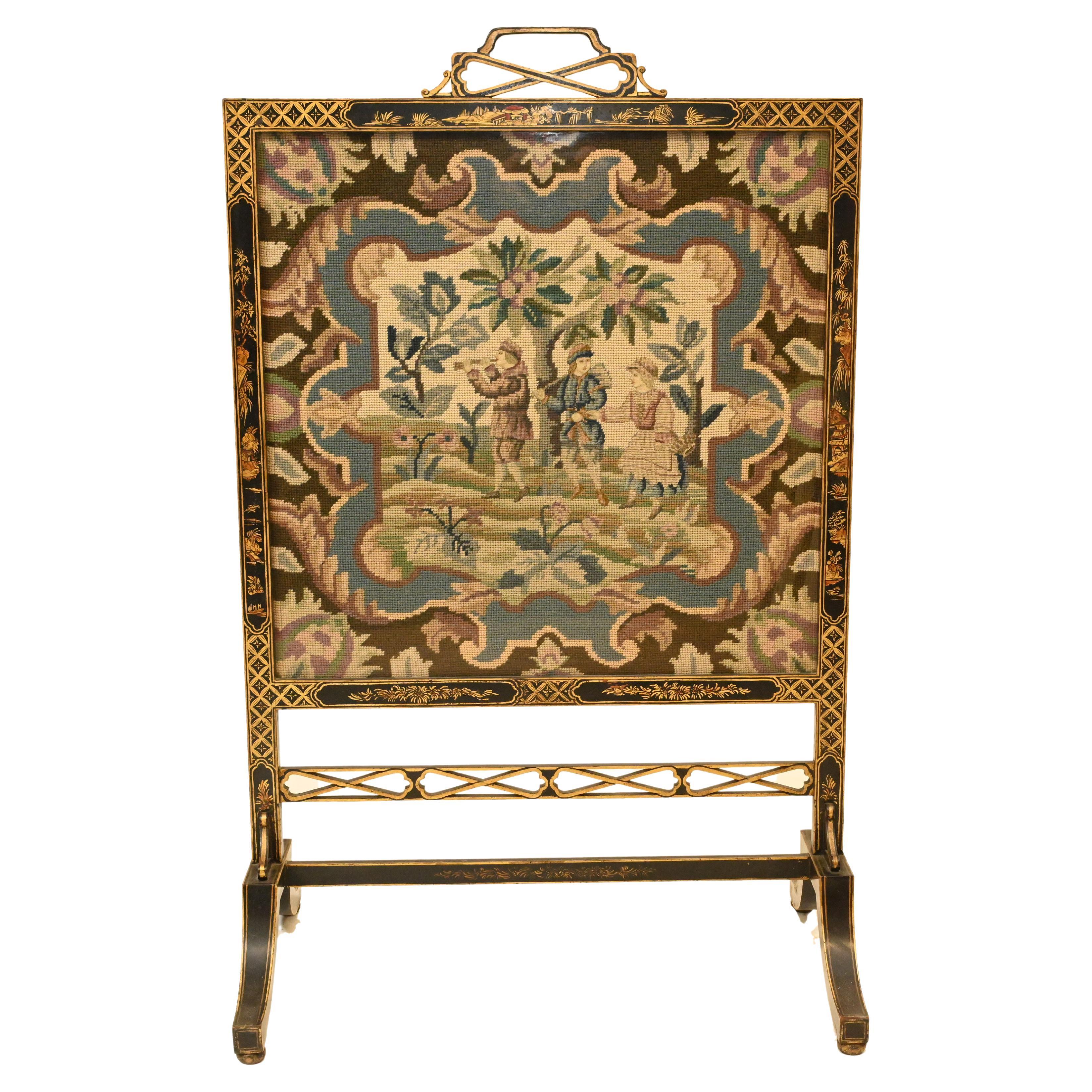 Regency Chinoiserie Lacquer Screen Tapestry Guard, 1840 For Sale