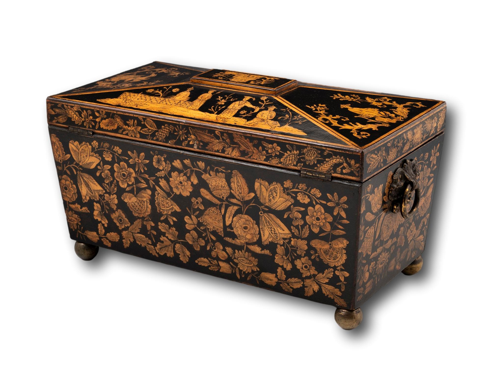 Regency Chinoiserie Penwork Tea Chest In Good Condition For Sale In Northampton, GB