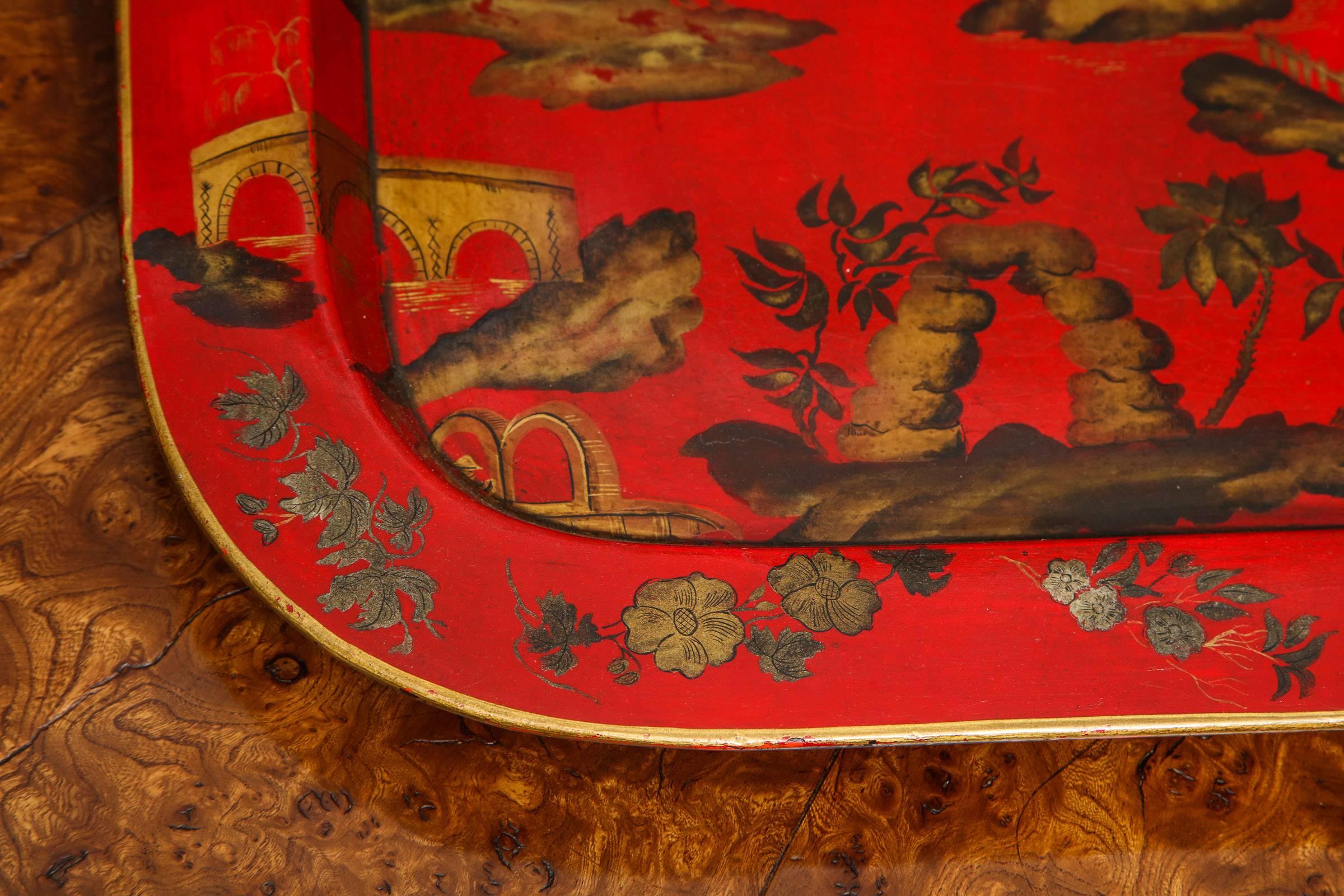 Regency Chinoiserie Scarlet Papier Mâché Tray English, circa 1820 In Stock For Sale 4