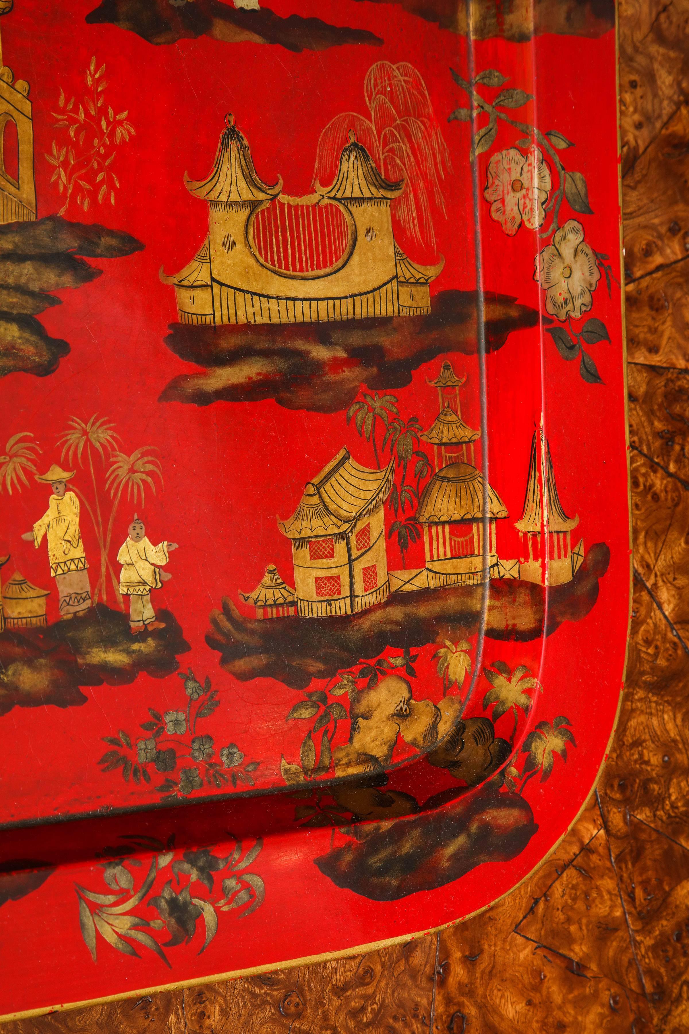 19th Century Regency Chinoiserie Scarlet Papier Mâché Tray English, circa 1820 In Stock For Sale