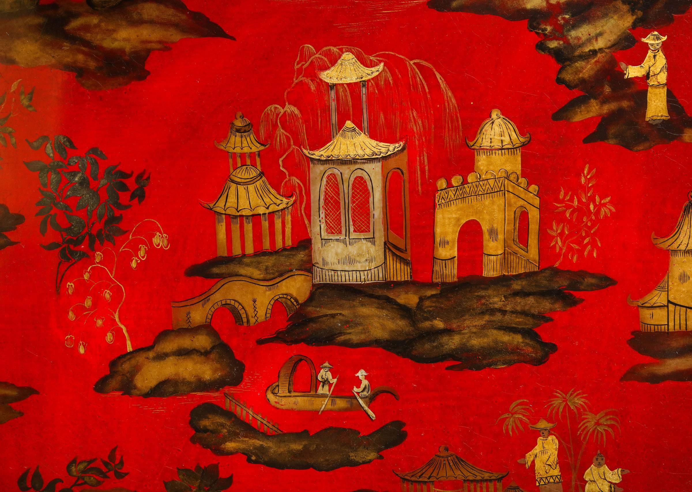 Paper Regency Chinoiserie Scarlet Papier Mâché Tray English, circa 1820 In Stock For Sale