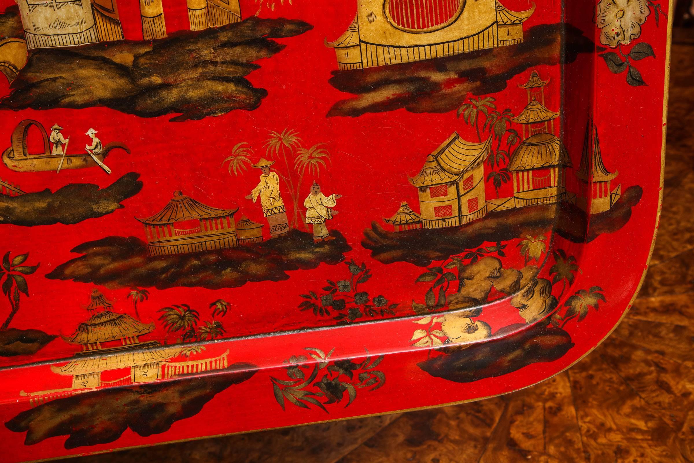 Regency Chinoiserie Scarlet Papier Mâché Tray English, circa 1820 In Stock For Sale 1