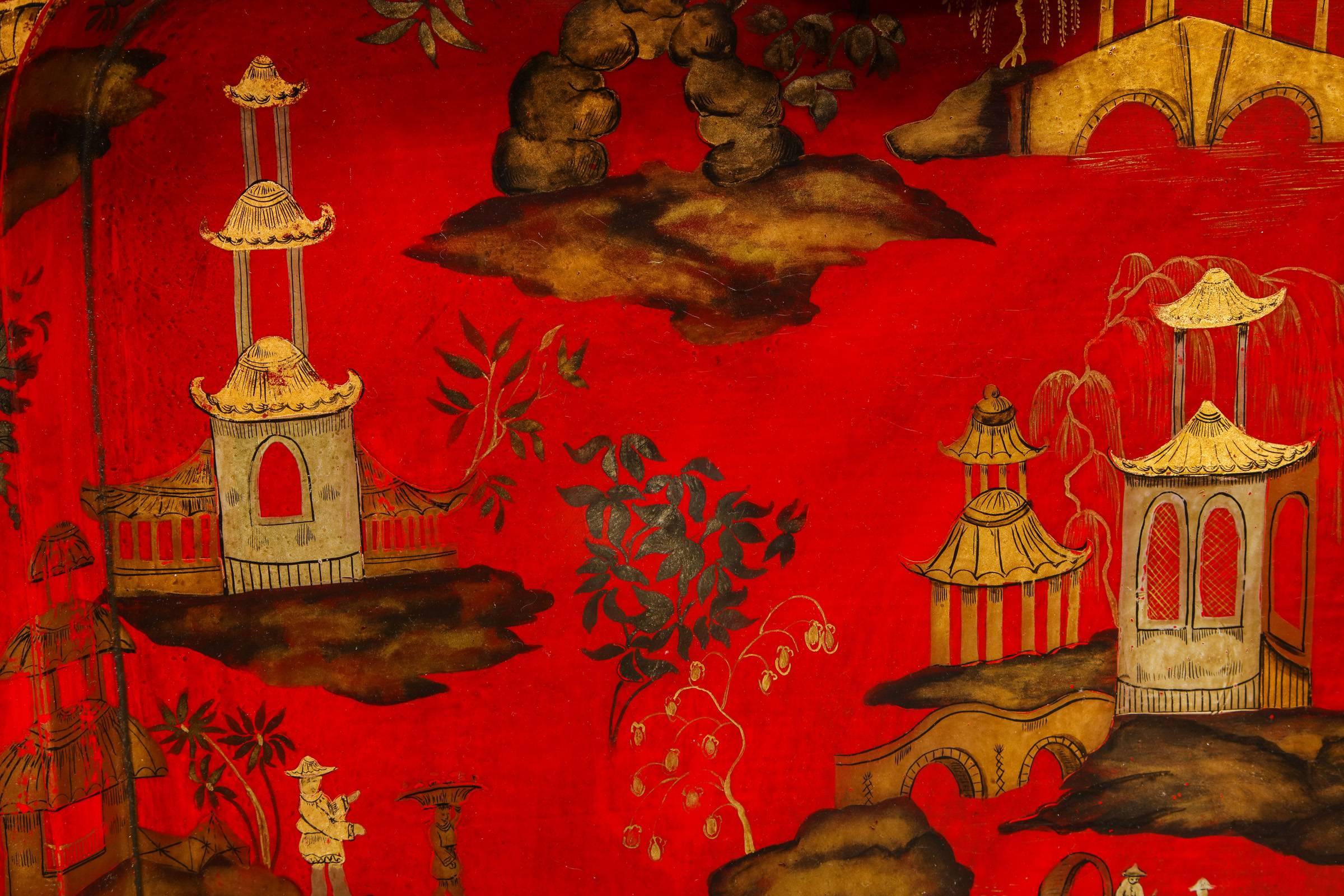 Regency Chinoiserie Scarlet Papier Mâché Tray English, circa 1820 In Stock For Sale 3