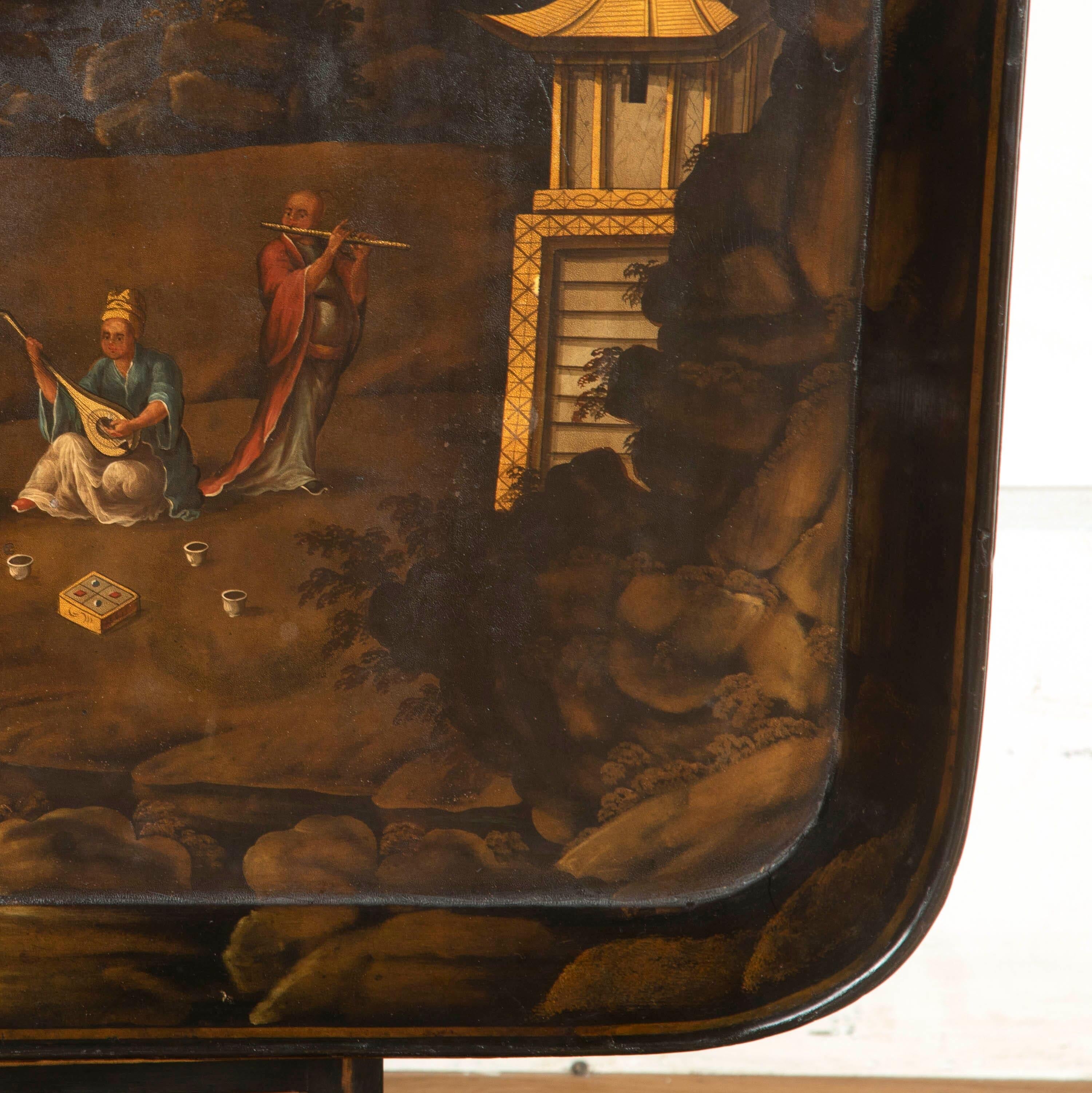 Painted Regency Chinoiserie Tray on Stand For Sale