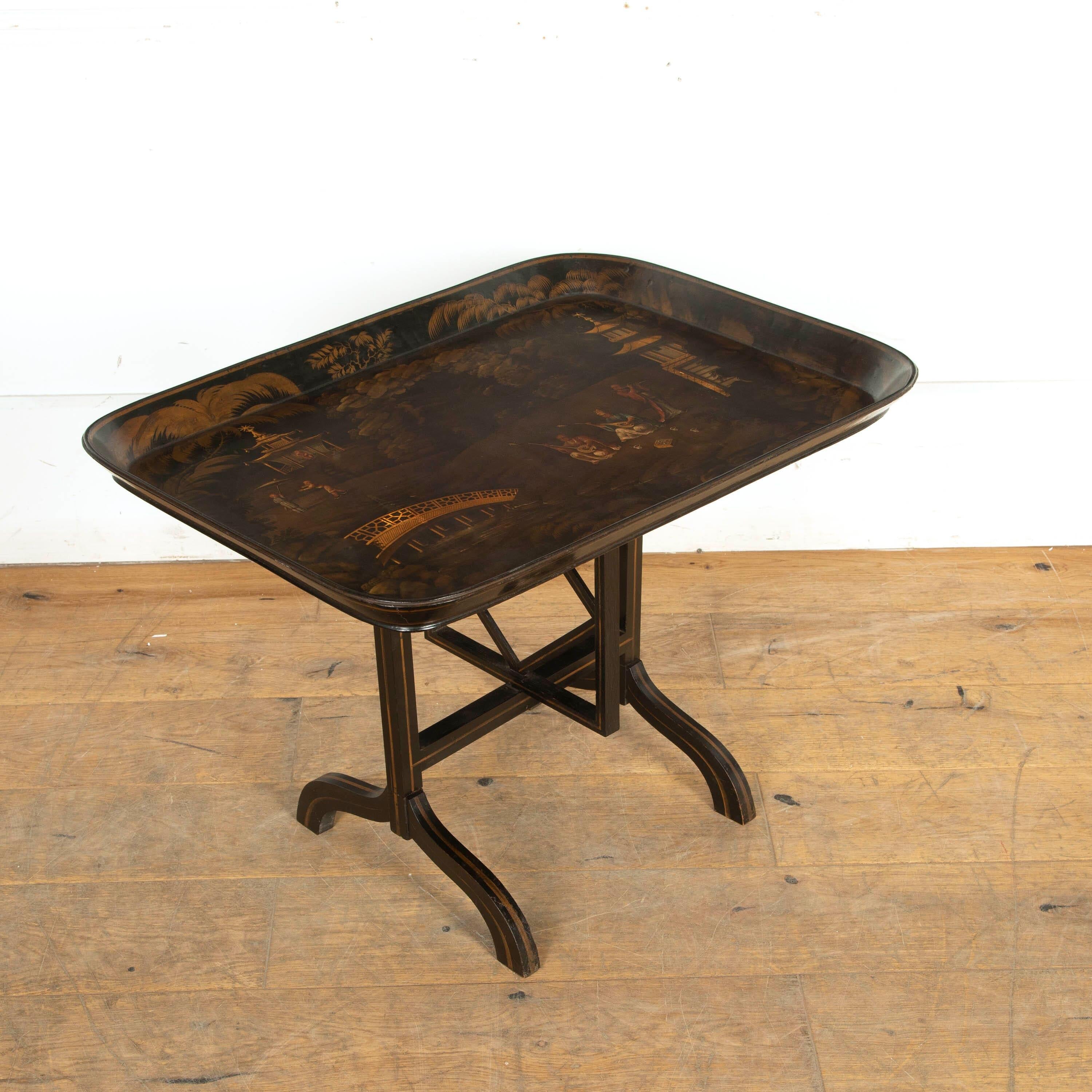 Wood Regency Chinoiserie Tray on Stand For Sale