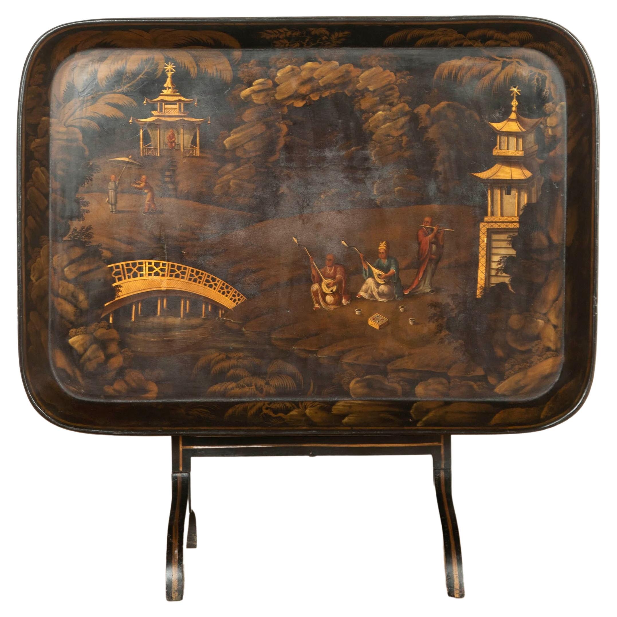 Regency Chinoiserie Tray on Stand For Sale