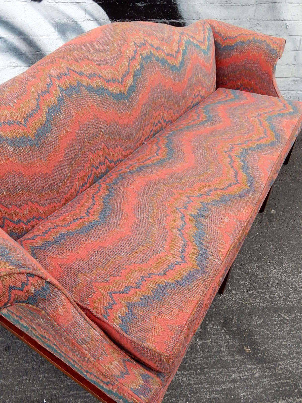 20th Century Regency Chippendale Camelback Sofa in Missoni Inspired Upholstery