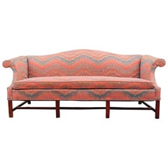 Retro Regency Chippendale Camelback Sofa in Missoni Inspired Upholstery