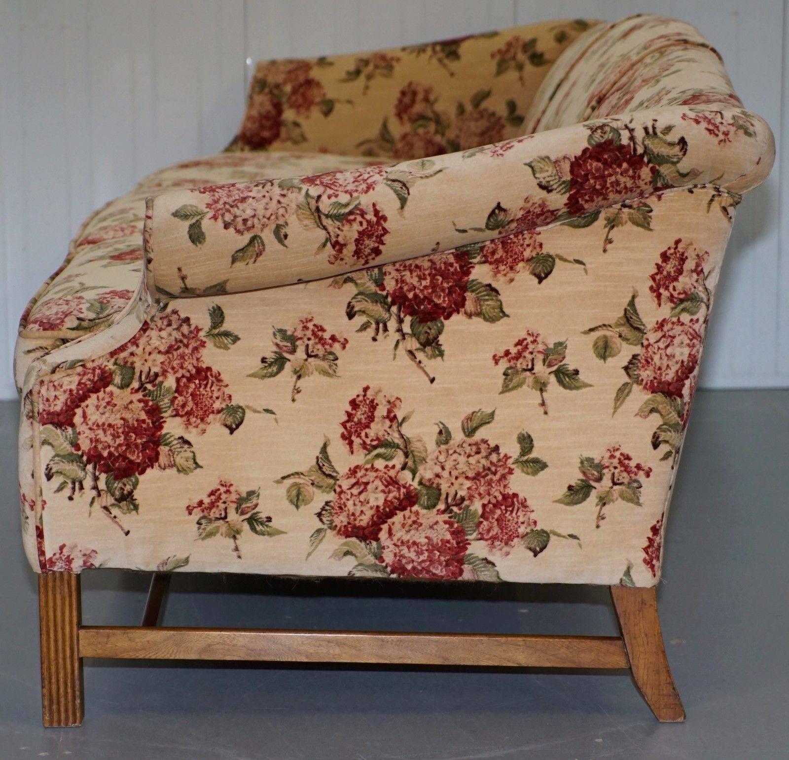 20th Century Regency Chippendale Style Camel Back Humpback Floral Upholstery Large Sofa