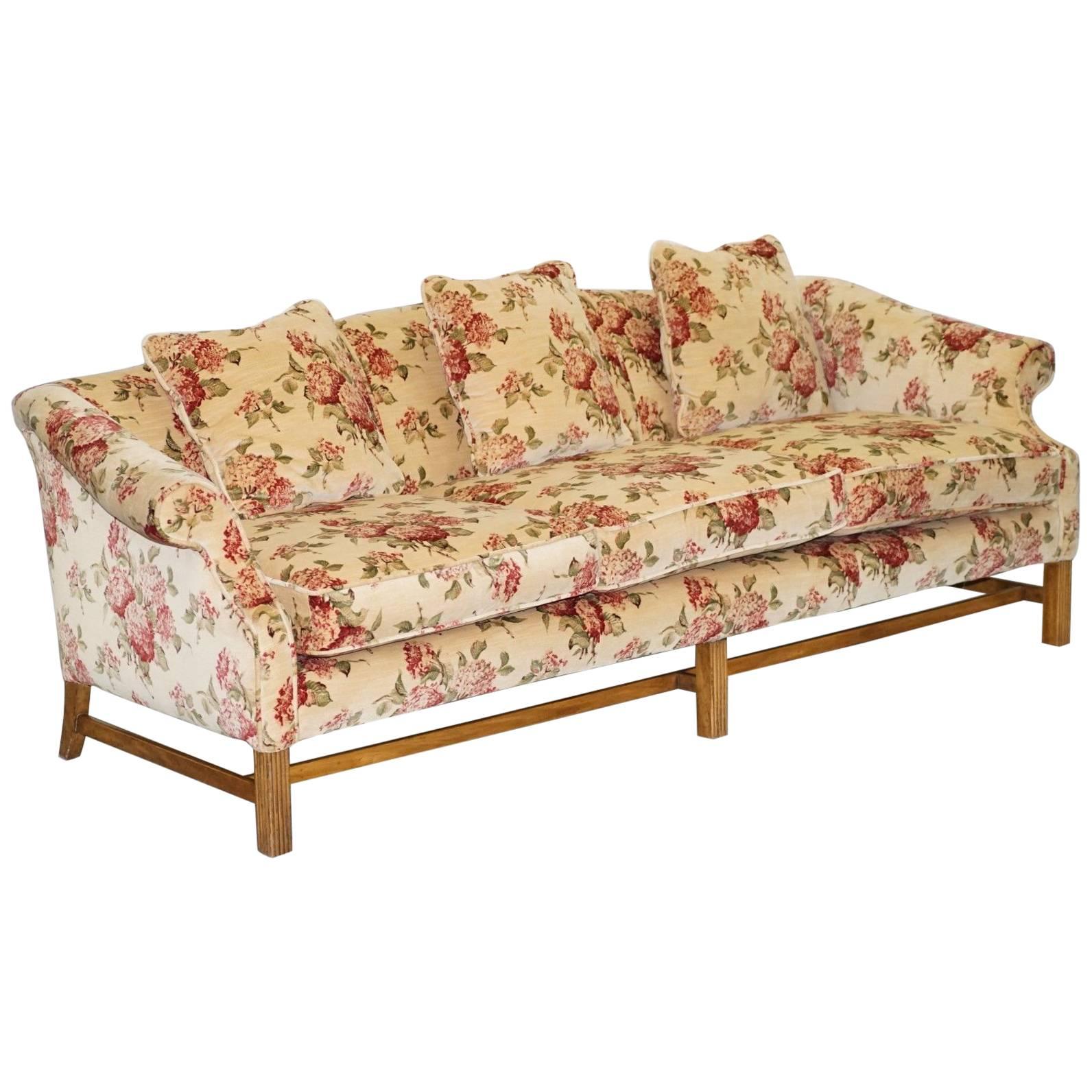 Regency Chippendale Style Camel Back Humpback Floral Upholstery Large Sofa