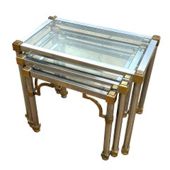 Hollywood Regency Chrome & Brass Maison Jensen Style Nesting Tables