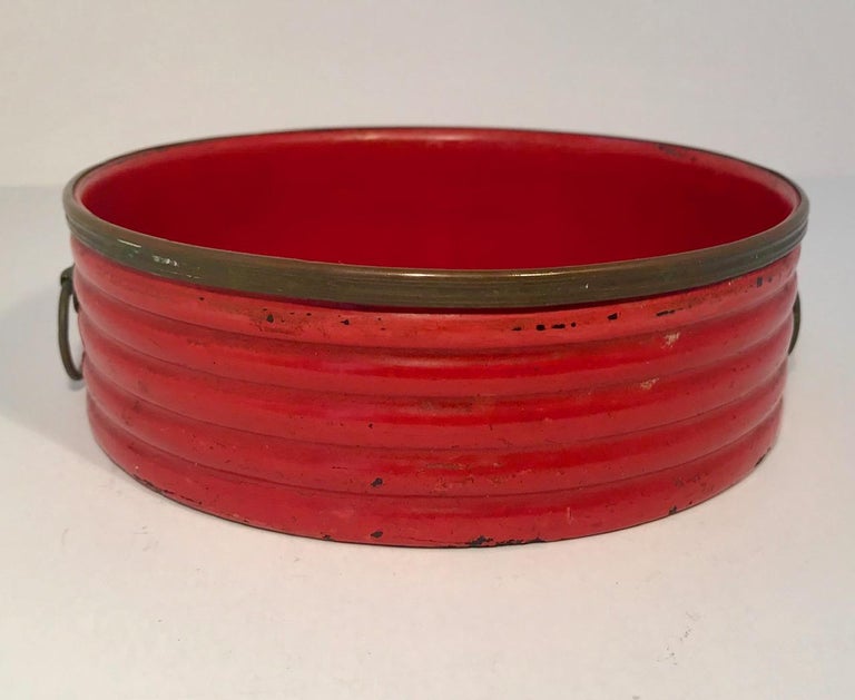 Brass Coaster in Cinnabar Red Lacquer,  English Regency Early 19th c. For Sale