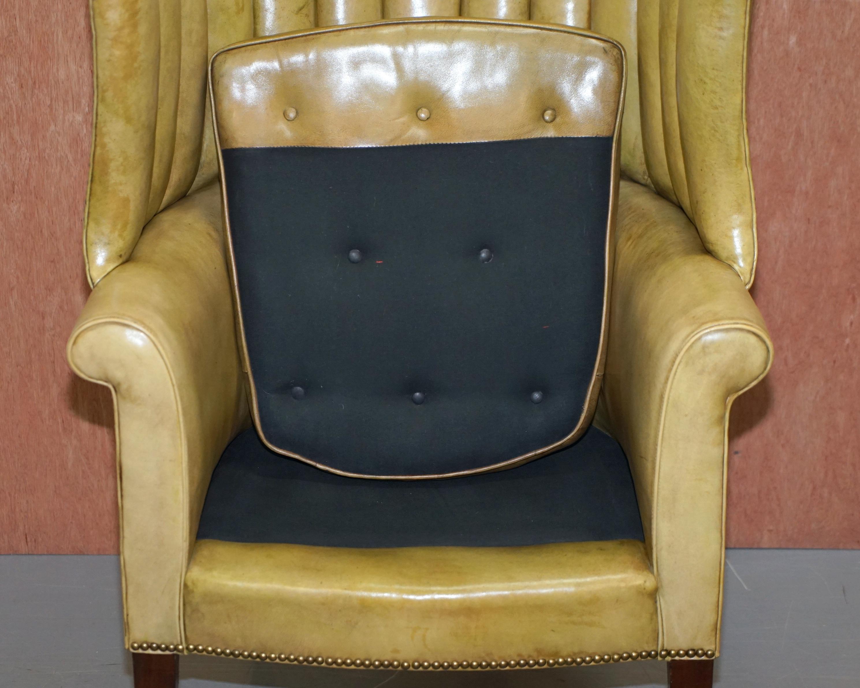Regency circa 1815 Fluted Barrel Back Leather Wing Armchair and Matching Stool For Sale 3