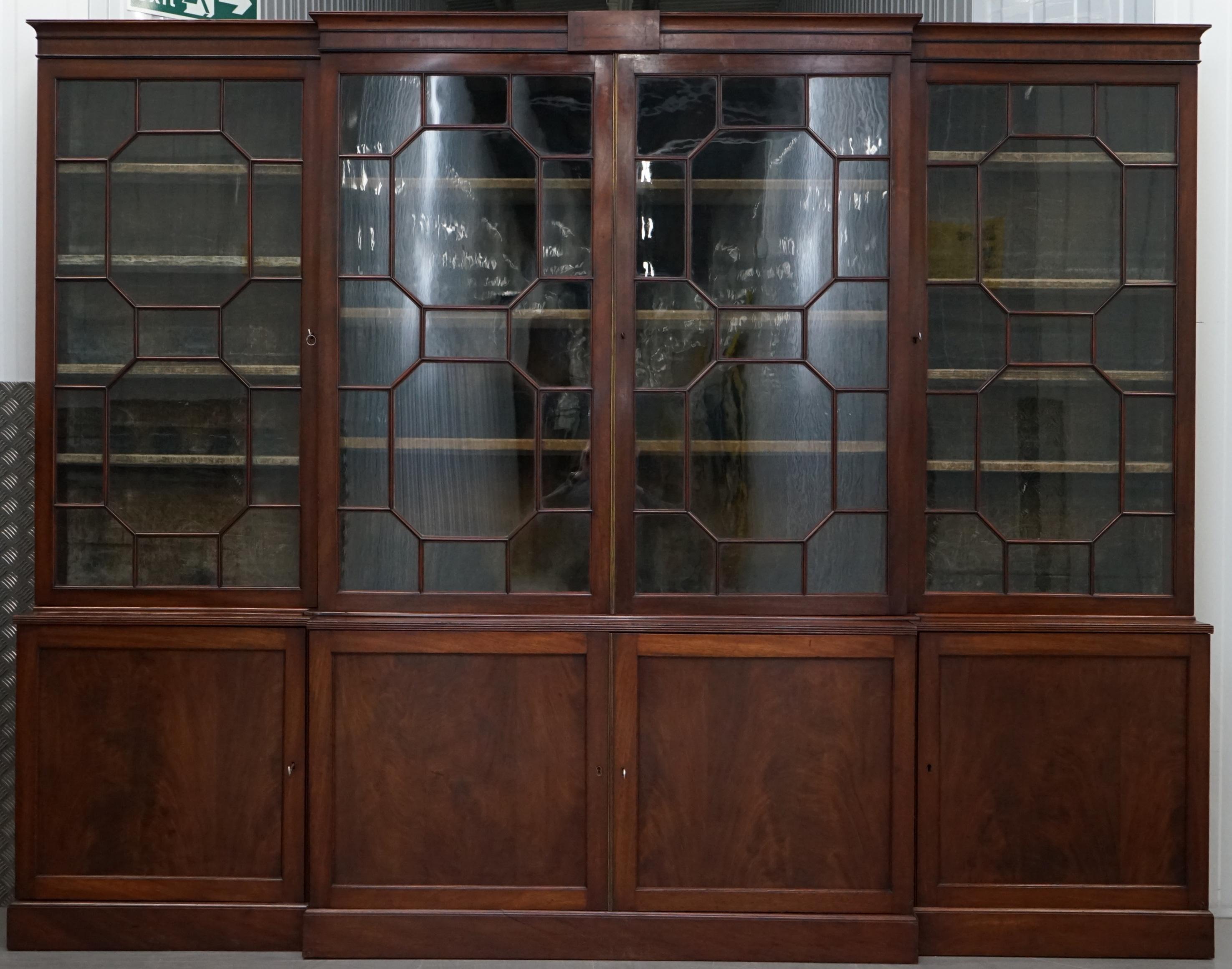 English Regency circa 1820 Astral Glazed Breakfront Library Bookcase Pharmacy Cabinet