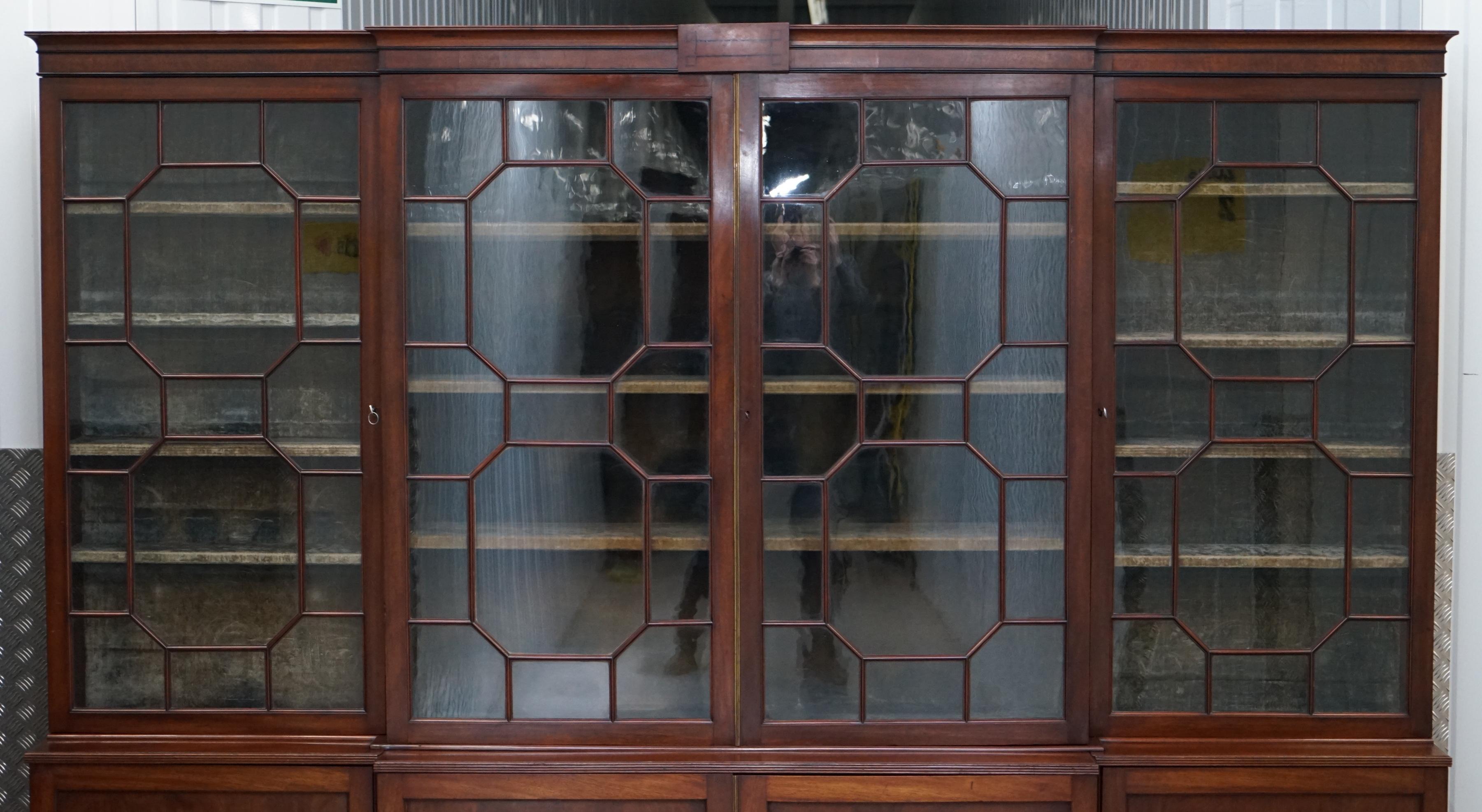 Hand-Crafted Regency circa 1820 Astral Glazed Breakfront Library Bookcase Pharmacy Cabinet