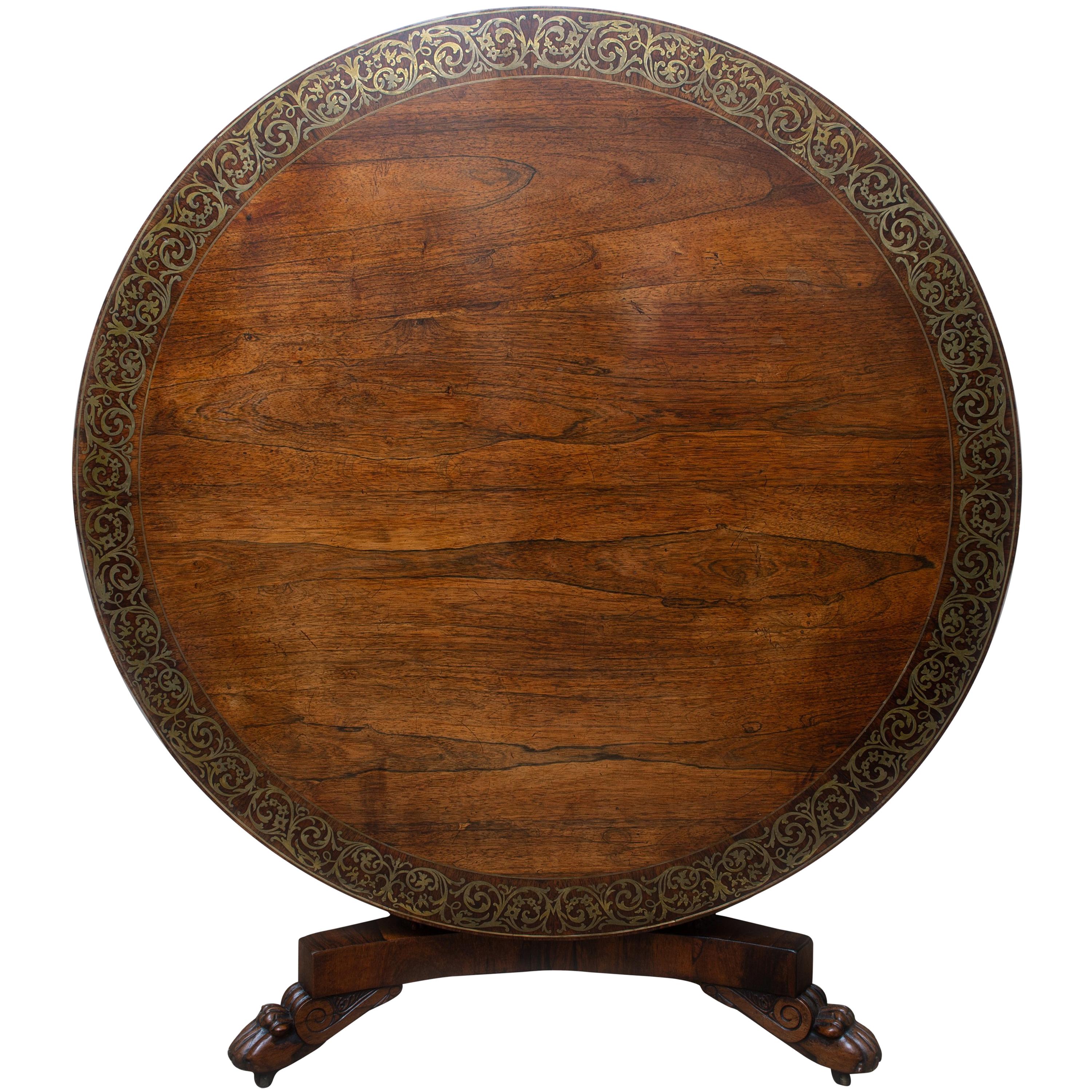 Regency Circular Brass Inlaid Centre Table For Sale