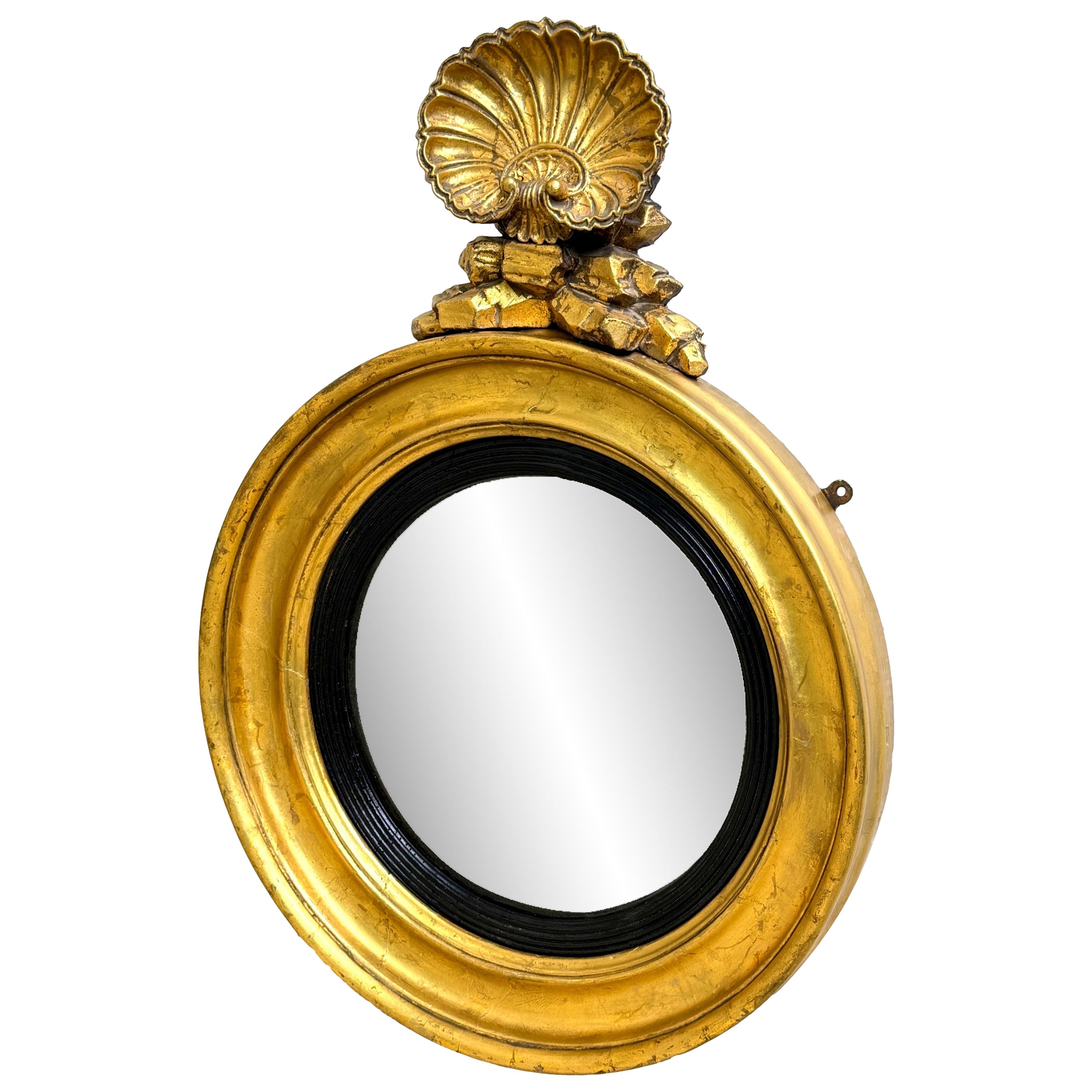 Petit miroir convexe circulaire doré et gesso de style Régence en vente