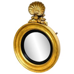 Petit miroir convexe circulaire doré et gesso de style Régence