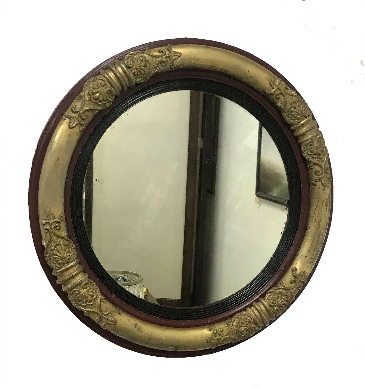 Wood Regency Circular Wall Mirror with Ornate Gold Gilt Frame Antique For Sale