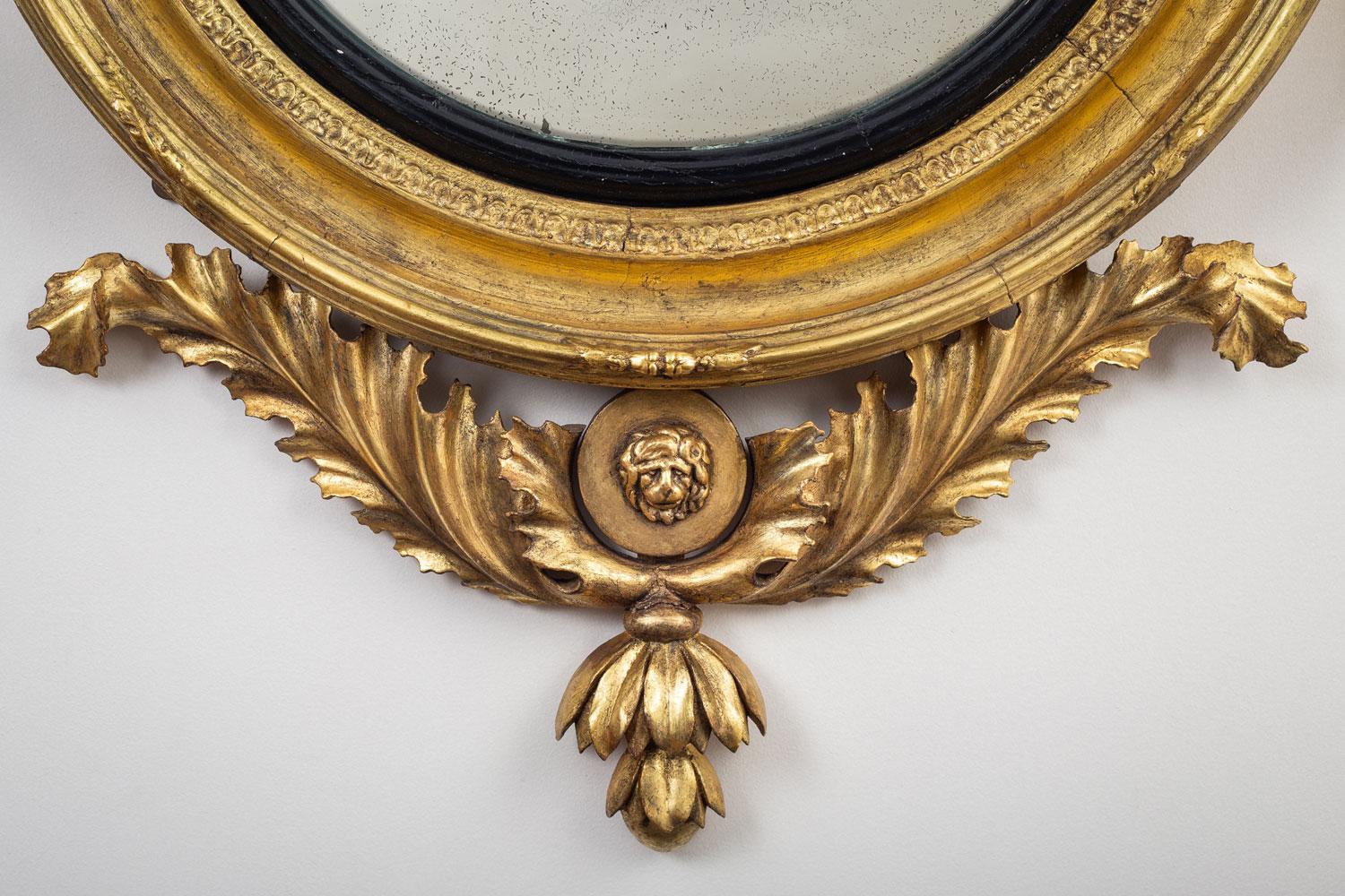 Regency Classical Gilt Convex Girandole Mirror For Sale 3
