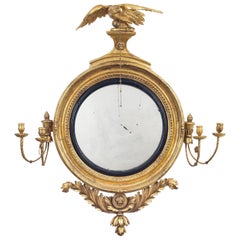 Regency Classical Gilt Convex Girandole Mirror