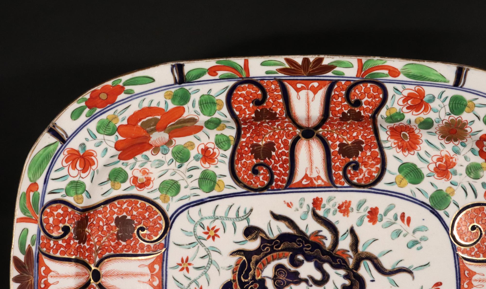 Regency Coalport “Imari Dragon” Porcelain Dish Mounted as Cocktail Table For Sale 7